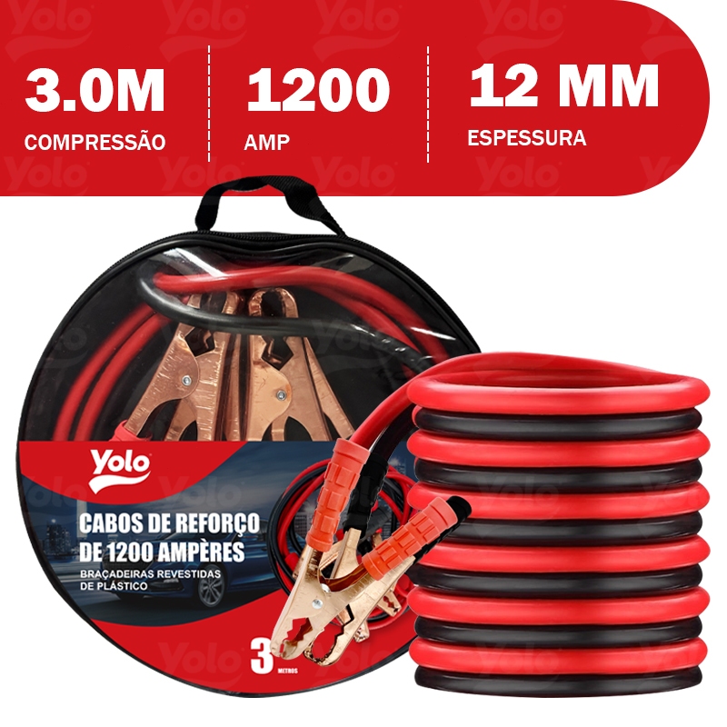 Cabo Chupeta Carregador Bateria 1200amp Carro Caminhao Moto 3m envio rápido