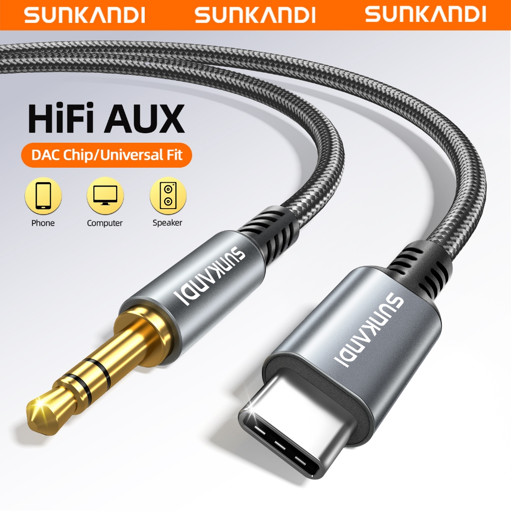 SUNKANDI USB C Para 3.5mm Cabo Aux De Áudio DAC Adaptador De Fone De Ouvido 18 Fios Construção Trançada De Alta Resistên