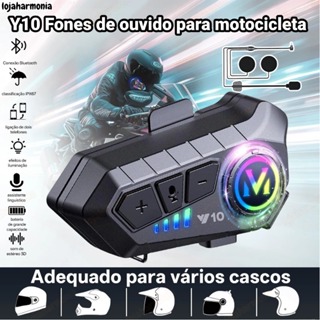 Y10 Fone para Capacete de moto Com Luz Ambiente Bluetooth 5.3 Para Capacete Ipx6 À Prova D'água Para Motociclet em Oferta na Shopee