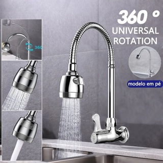 Inox Prata pura Torneira Com Chuveiro Com Rotação De 360° Cozinha Luxo Parede e bancada Promoção em Oferta na Shopee