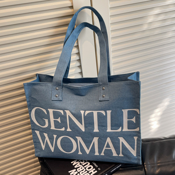Bolsa Tote feminina com letras de grande capacidade, novo estilo, bolsa de ombro de lona, bolsa jeans