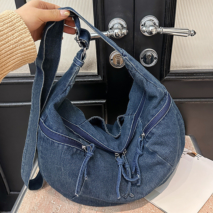 Sacola jeans lavada Bolsa mensageiro de ombro Bolsa sacola de grande capacidade