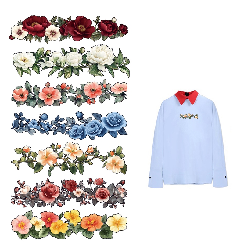 Adesivos De Engomar 7 Pçs Flores Transferência De Calor Vinil Fácil De Cortar Parches Ropa Roupas DIY Camiseta Imprensa