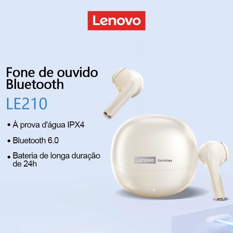 Lenovo LE210 Fone De Ouvido Bluetooth Alta Qualidade De Som ENC Ruído Inteligente IPX4 À Prova De Suor Até 24 Horas De D