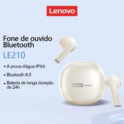 Lenovo LE210 Fone De Ouvido Bluetooth Alta Qualidade De Som ENC Ruído Inteligente IPX4 À Prova De Suor Até 24 Horas De D
