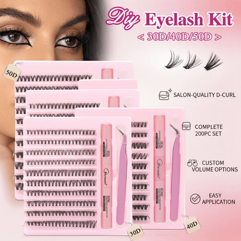 Kit De Extensão De Cílios Manjesen-Pacote Com 200 Cola E Pinças , Ondulados Em Forma De D