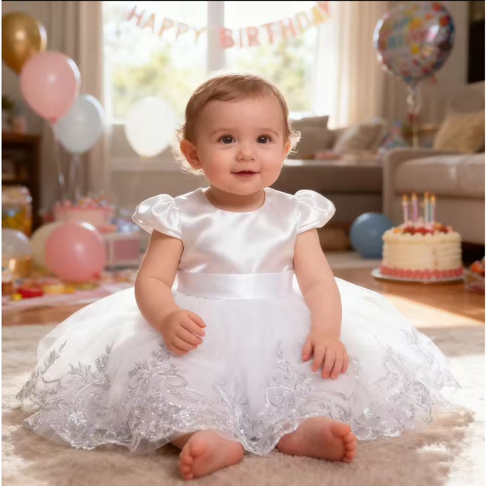 Vestido De Bebê Menina Bordado Arco Luxo Festa De Primeiro Aniversário Infantil Princesa Tule Flor em Oferta na Shopee