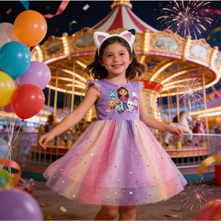 Desenho Animado Gabbys Dollhouse Roupas Casuais Baby Girls Vestidos Sem Mangas + Fita De Cabeça Kids Princess Dress em Oferta na Shopee