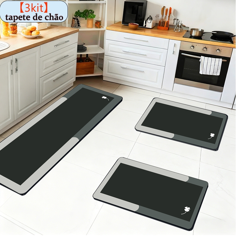 Kit 3 Tapetes de Cozinha - Borracha Antiderrapante, Super Absorvente e Secagem Rápida 90x34 cm, 60x34 cm, 60x34cm