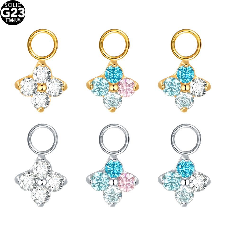 Pingente De Titânio SWANJO Para Piercing De Orelha Com Joias Redondas De Zircônia Flores