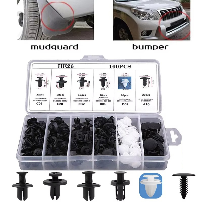 Kit Jogo 100 Peças Grampo Presilha Automotivo: Para Reparo De Revestimento Carro, Choque, Painel E Porta Kit Jogo 100 Peças Grampo Presilha Automotivo: Para Reparo De Revestimento Carro, Choque, Painel E Porta