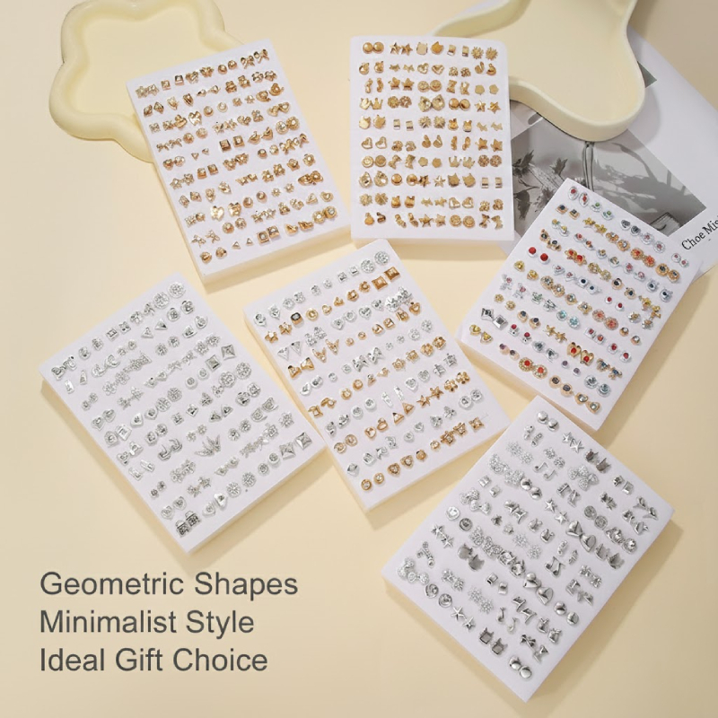 Conjunto De Brincos Geométricos 50 Peças , Joias Coreanas Minimalistas Para Mulheres , Presente De Feriado