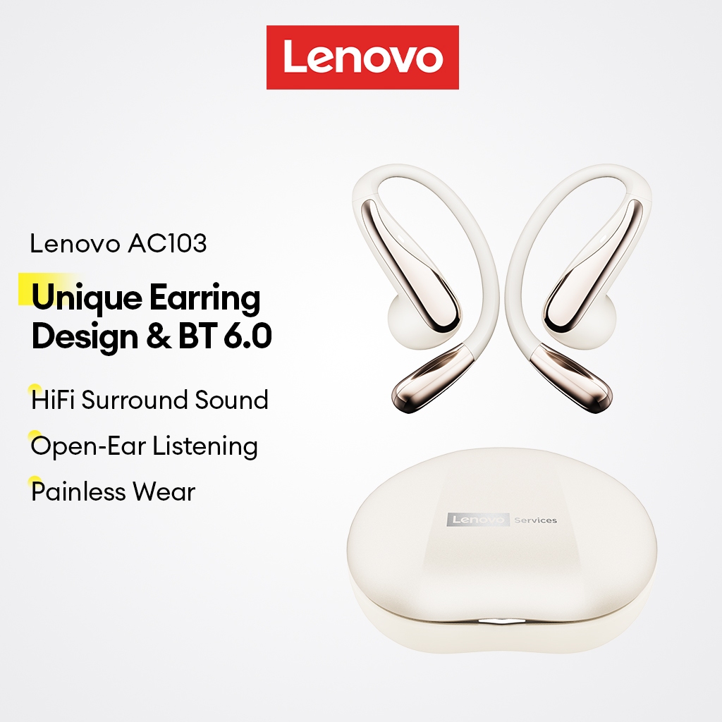 Fones De Ouvido Bluetooth Lenovo AC103 E Sem Fio Abertos Com Design Exclusivo De Brinco Som Surround HiFi 6.0 plus em Oferta na Shopee