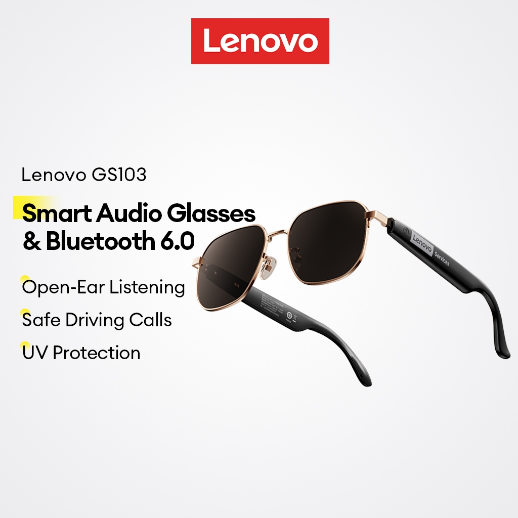 Lenovo GS103 Óculos Inteligente Bluetooth 6.0 com Áudio Open Ear e Proteção UV para Dirigir