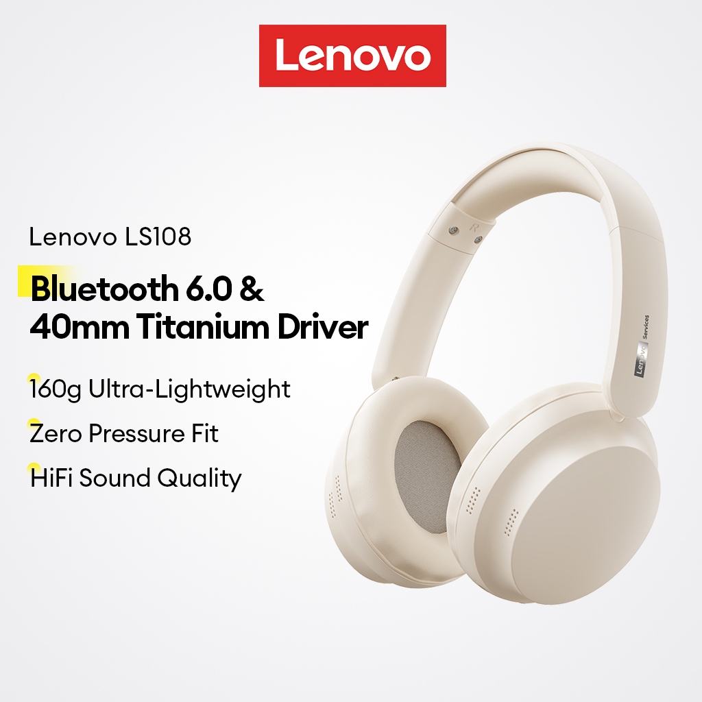 Fones De Ouvido Bluetooth Lenovo LS108 E Fone Sem Fio Com Driver De Titânio 6.0 40 Mm Design Leve De 160g