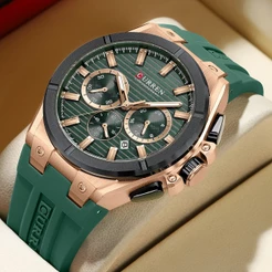 Novo CURREN Relógio Masculino Marca Genuína Moda Pulseira De Silicone Cronógrafo Com Mãos Luminosas Mostrador Grande Cas