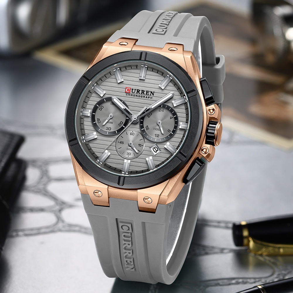 Novo CURREN Relógio Masculino Marca Genuína Moda Pulseira De Silicone Cronógrafo Com Mãos Luminosas Mostrador Grande Cas · foto 2