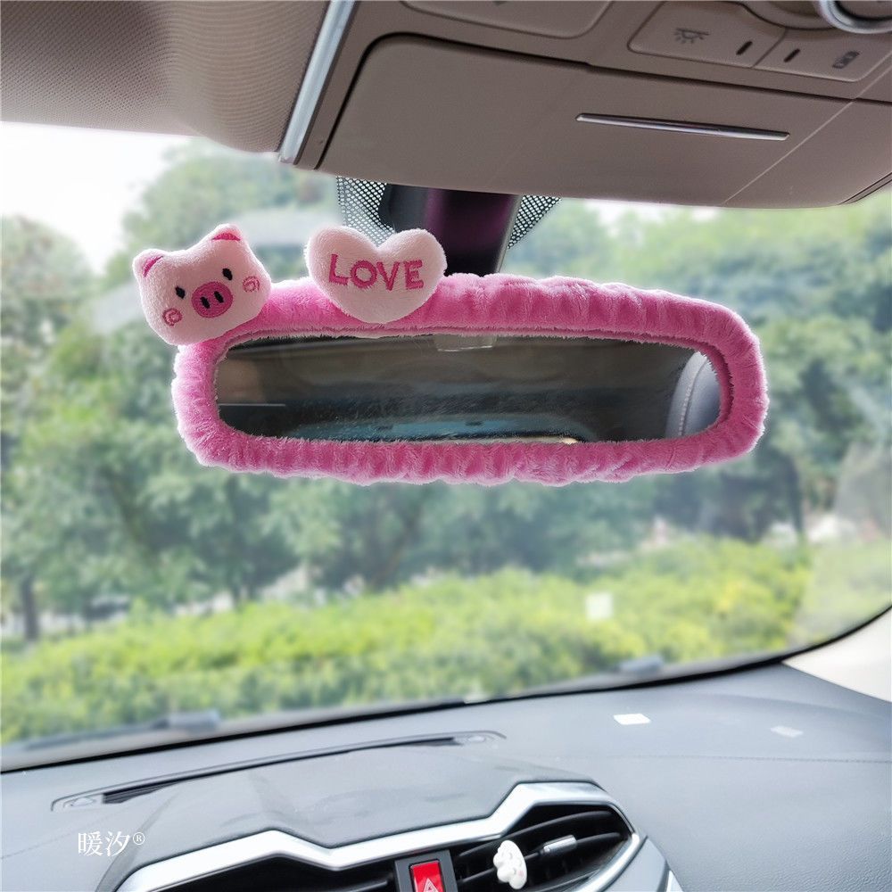 Capa para Retrovisor Fofa de Porquinho e Cachorrinho com Corações - Enfeite para Carro Universal Unissex