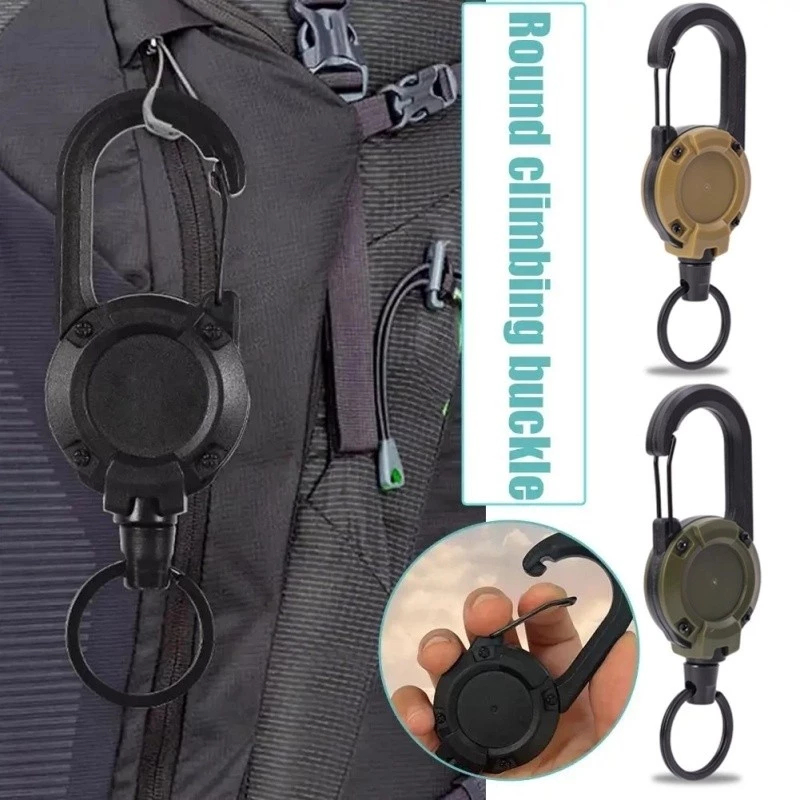 60cm Chaveiro Mosquetão Retrátil Cordão Fiel Extensível Tático Anti Perda