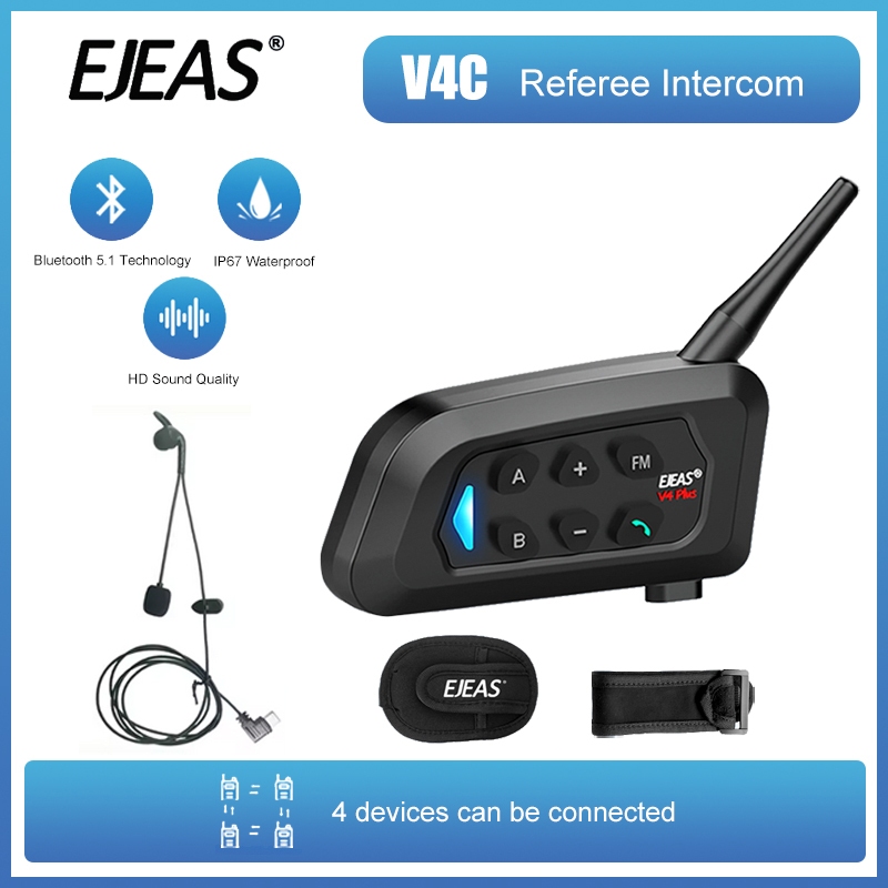 EJEAS V4C Plus Árbitro Interfone Sistema De Comunicação Profissional 4 Vias 1500M Full Duplex Futebol Conferência Fone D