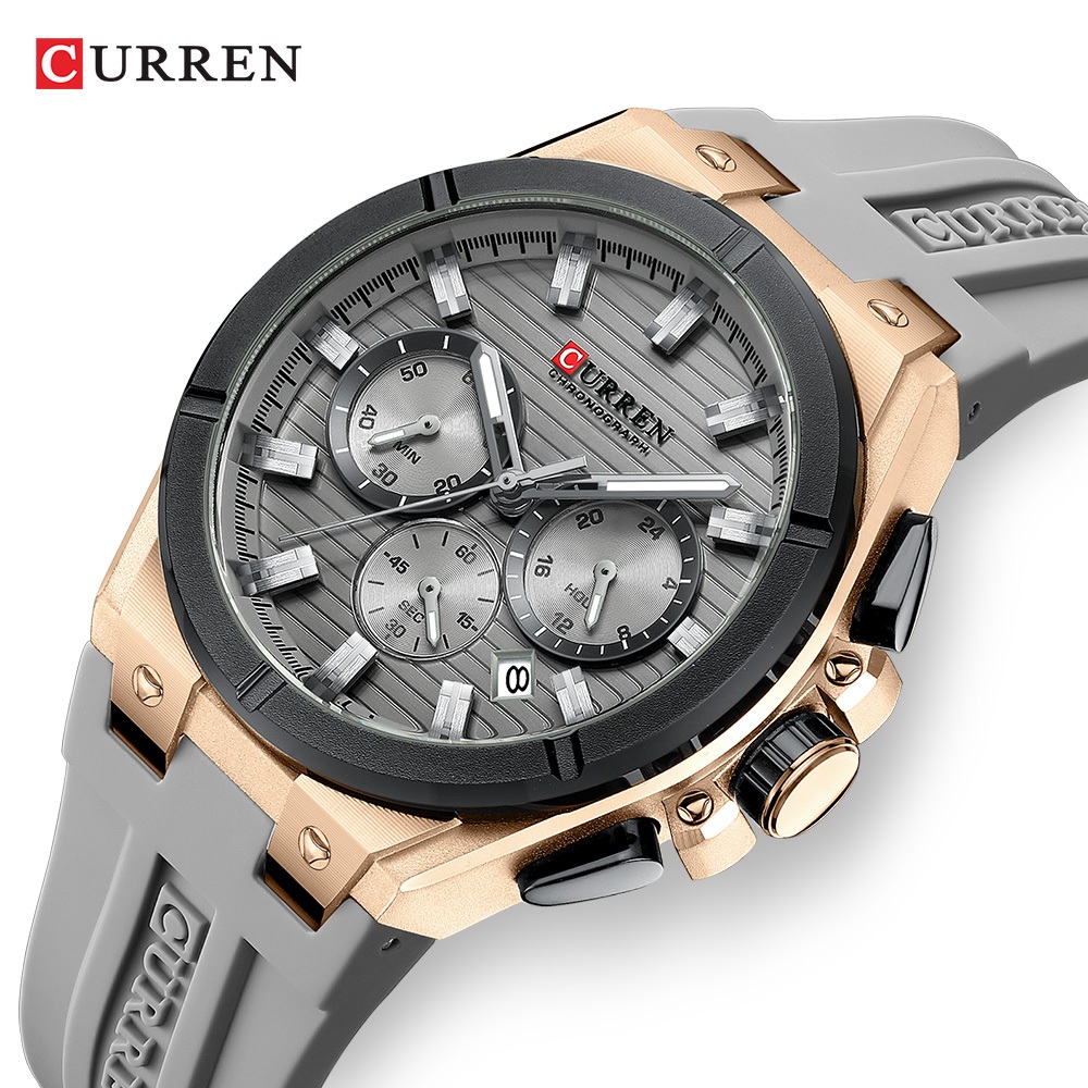 Relógio Masculino-Genuíno CURREN Top Novo Cronógrafo Multifuncional Mãos Luminosas Moda Negócios Pulseira De Silicone Ca