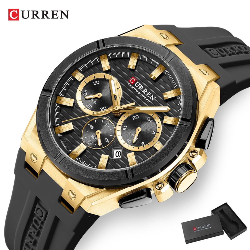 Relógio Masculino CURREN Autêntico-Pulseira De Silicone De Marca De Luxo Da Moda