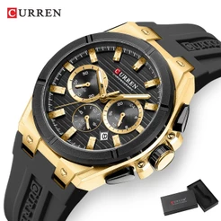 Relógio Masculino CURREN Autêntico-Pulseira De Silicone De Marca De Luxo Da Moda-Mãos Luminosas Estilo Esportivo-Retro C