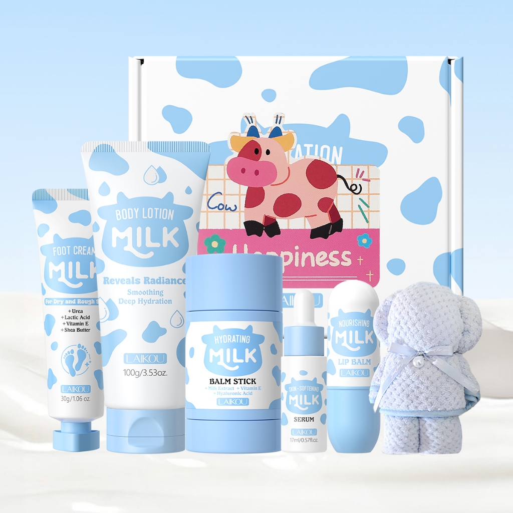 Conjunto De Presente Para Cuidados Com O Leite De Corpo Inteiro LAIKOU (Creme Os Pés + Protetor Labial + Loção Corporal