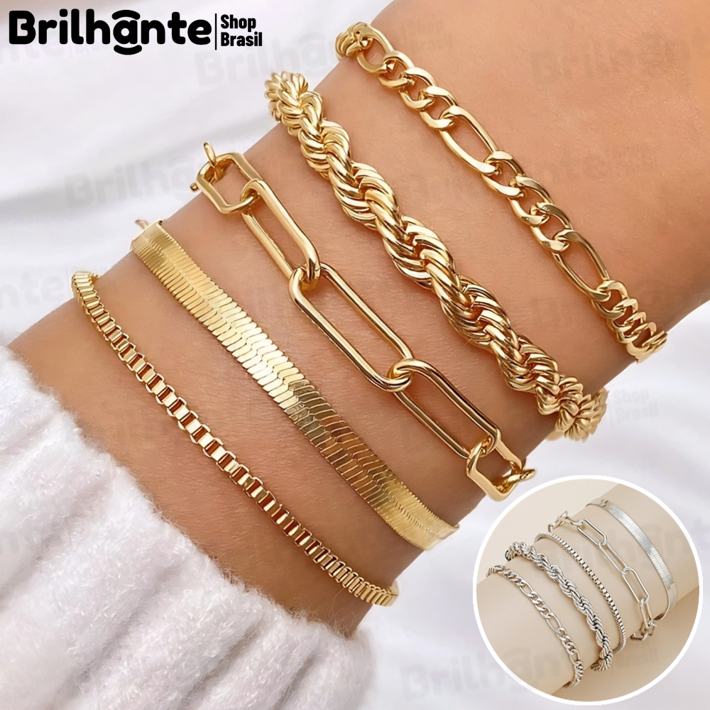 5/1 pcs pulseiras em aço inoxidável hipoalergênico não escurece a prova d’água em Oferta na Shopee