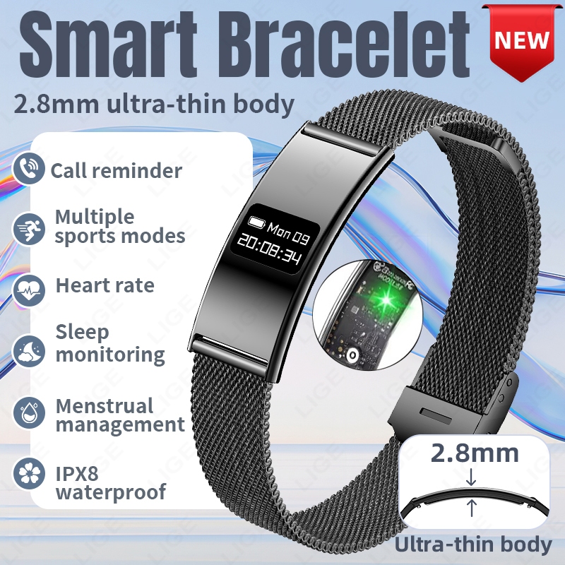LIGE B8 Pulseira Inteligente À Prova D'água 2.88mm Corpo Ultra Fino Curvo Design Lembrete De Chamada Banda Monitor De Sa em Oferta na Shopee