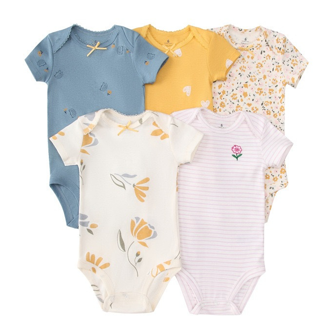 Lucky Baby Kit Body Menina Bebê Manga Curta 6–24 Meses Estampa Fofa Delicada Leve Fresca Versátil