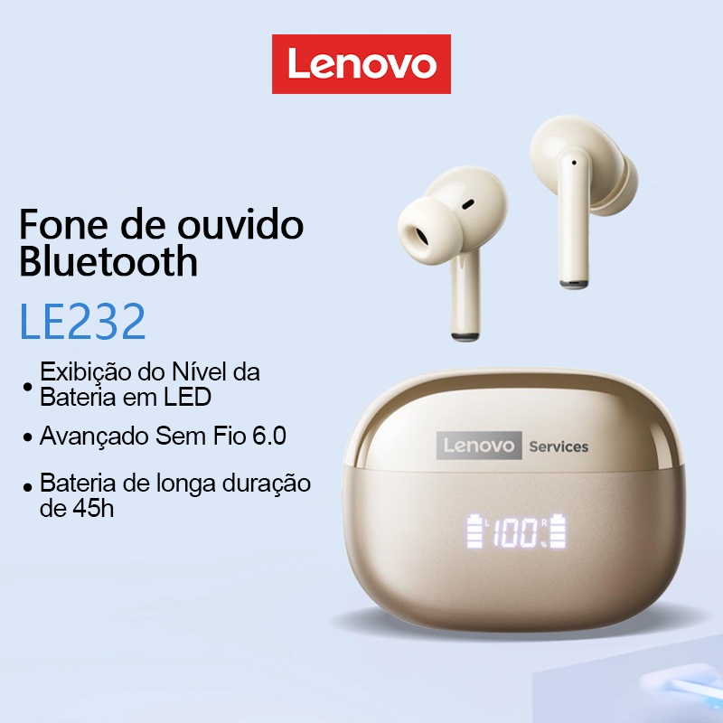 Lenovo LE232 ANC True Wireless Bluetooth Fones De Ouvido Cancelamento Ativo De Ruído Até 45 Horas De Duração Da Bateria
