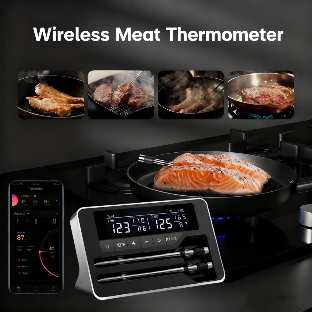 Termômetro De Carne Sem Fio Sonda Bluetooth Digital Alimentos Suporte Aplicativo Móvel Com Tela LCD Para Forno Fumante C