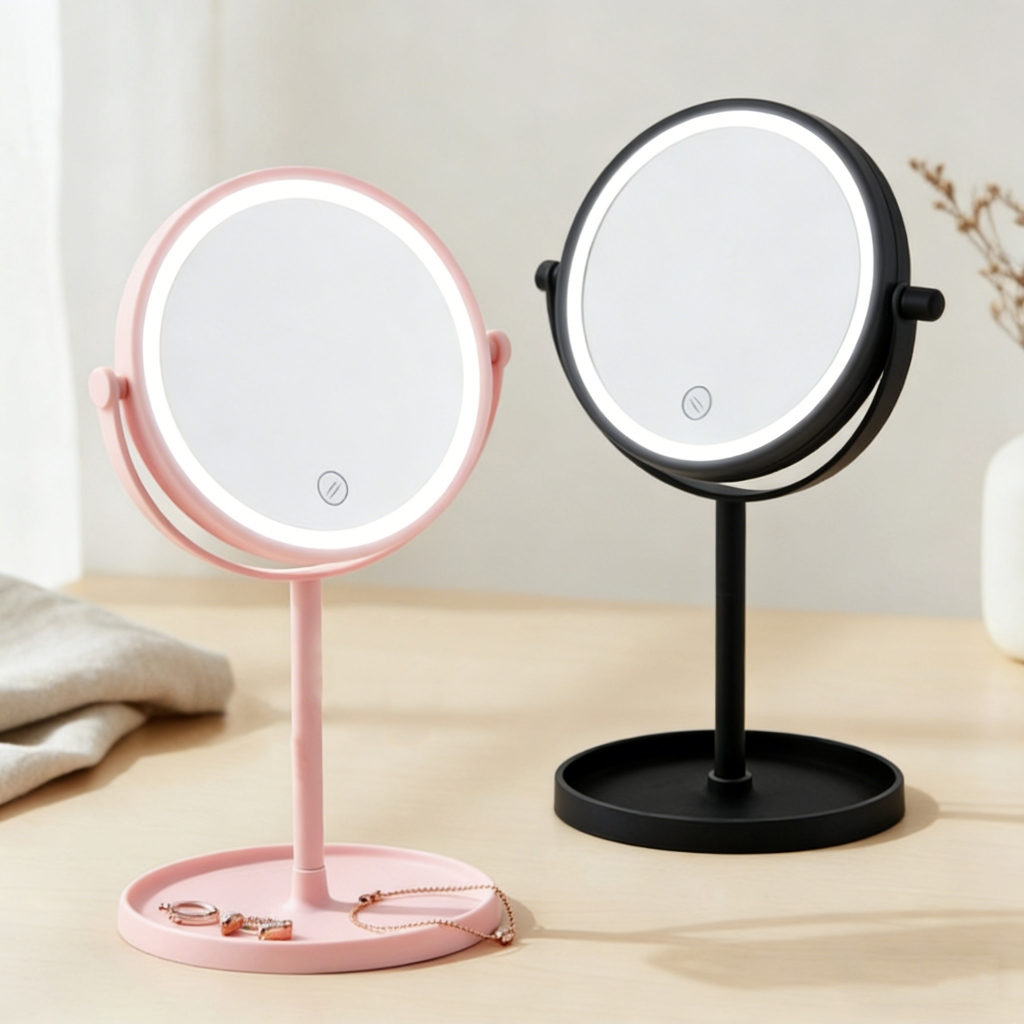 Espelho 360° Giratório com Luz LED e Organizador – Toque para Ligar/Desligar,YOLO