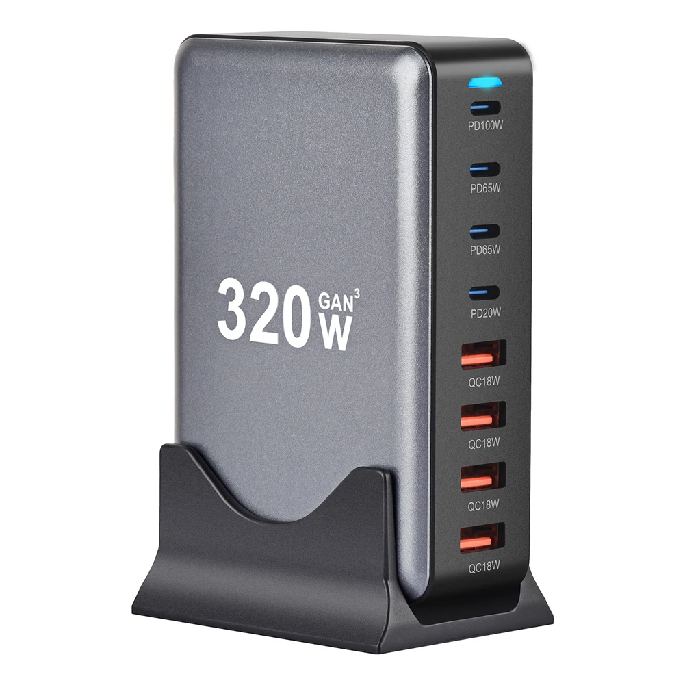 Novo Carregador De Mesa 320W GaN Carregamento Rápido 8 Portas Tipo C PD Estação De Móvel É Adequado Para Tablets E Smart