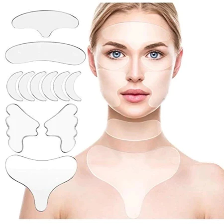 16 Adesivos Faciais Reutilizáveis de Silicone com Função Melhorada Antirrugas e Linhas Finas