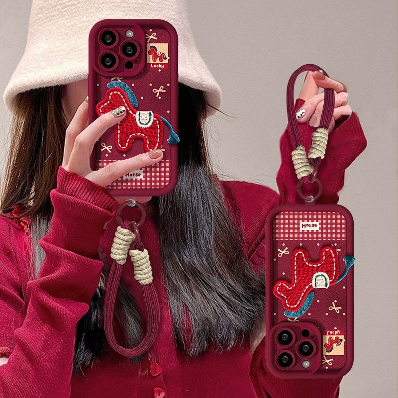 Para Samsung S25 S24 S23 S21 S20 FE S22 S26 Plus Ultra A37 A36 A35 A53 A73 A34 A50S A30S Cor Vermelha Pequeno Cavalo Cas