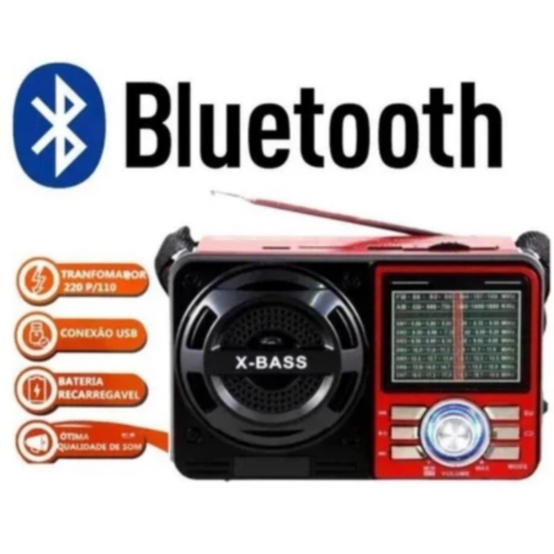 Rádio Retrô AM/FM Vintage Portátil com bluetooth 1088 Recarregavel ou pilha ou tomada Pendrive