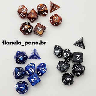 Conjunto Colorido com 7 Dados Poliedros – Dados de RPG para D&D, Jogos de Mesa, Diversas Cores