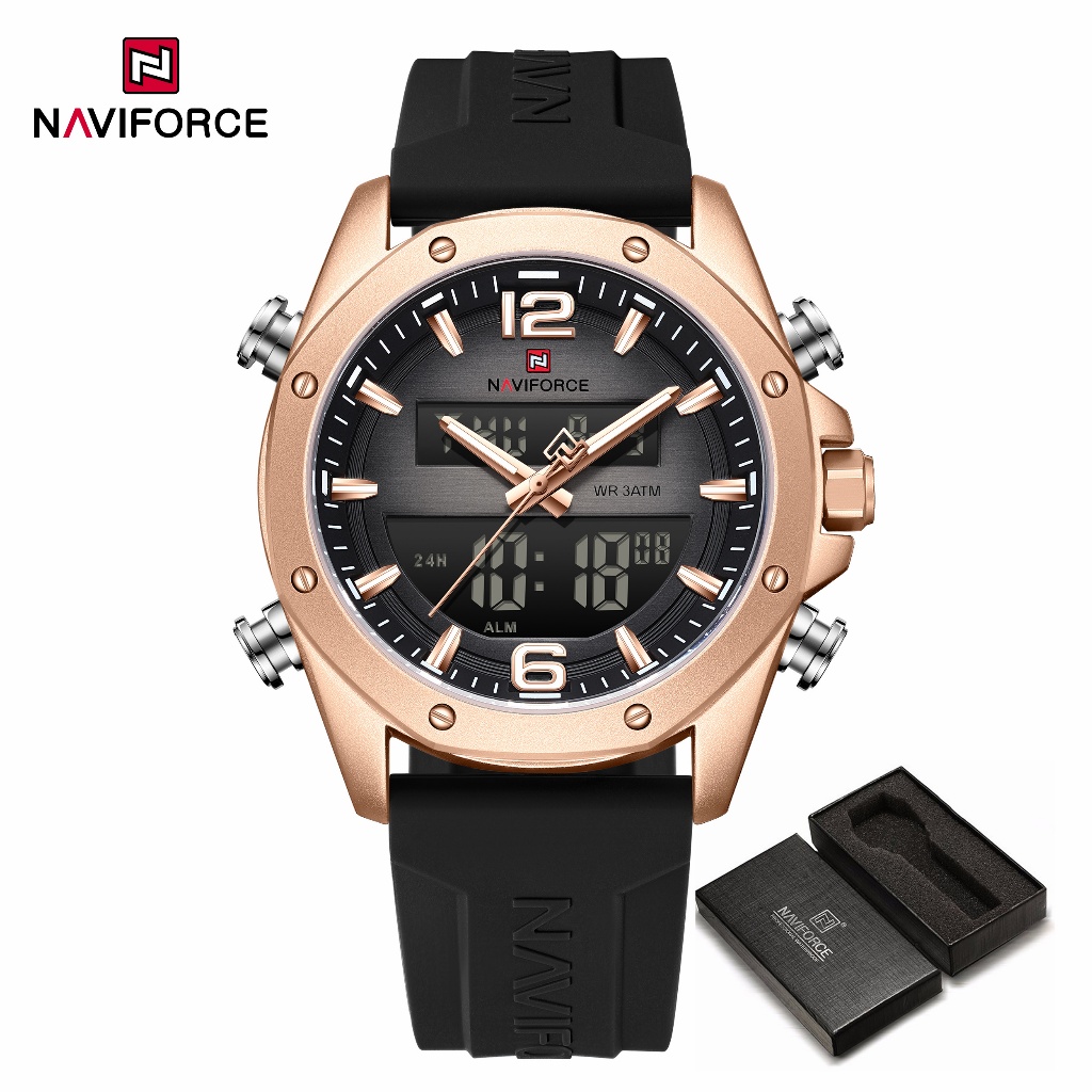 NAVIFORCE 9264 Relógio Masculino Com Pulseira De Silicone Movimento De Exibição Dupla Para Acampamento Ao Ar Livre