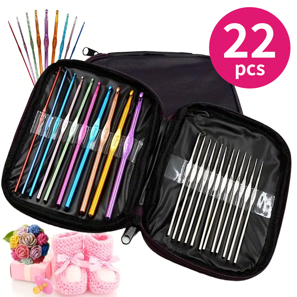 kit 22 peças De Ferramentas De Agulhas colorido Crochê de Tricô Alumínio para Fio Ponto Cruz Manual em Oferta na Shopee