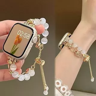 Pulseira de Pérolas com Fivela de Metal Ajustável para Smartwatch 44mm 40mm 42mm Estilo Elegante