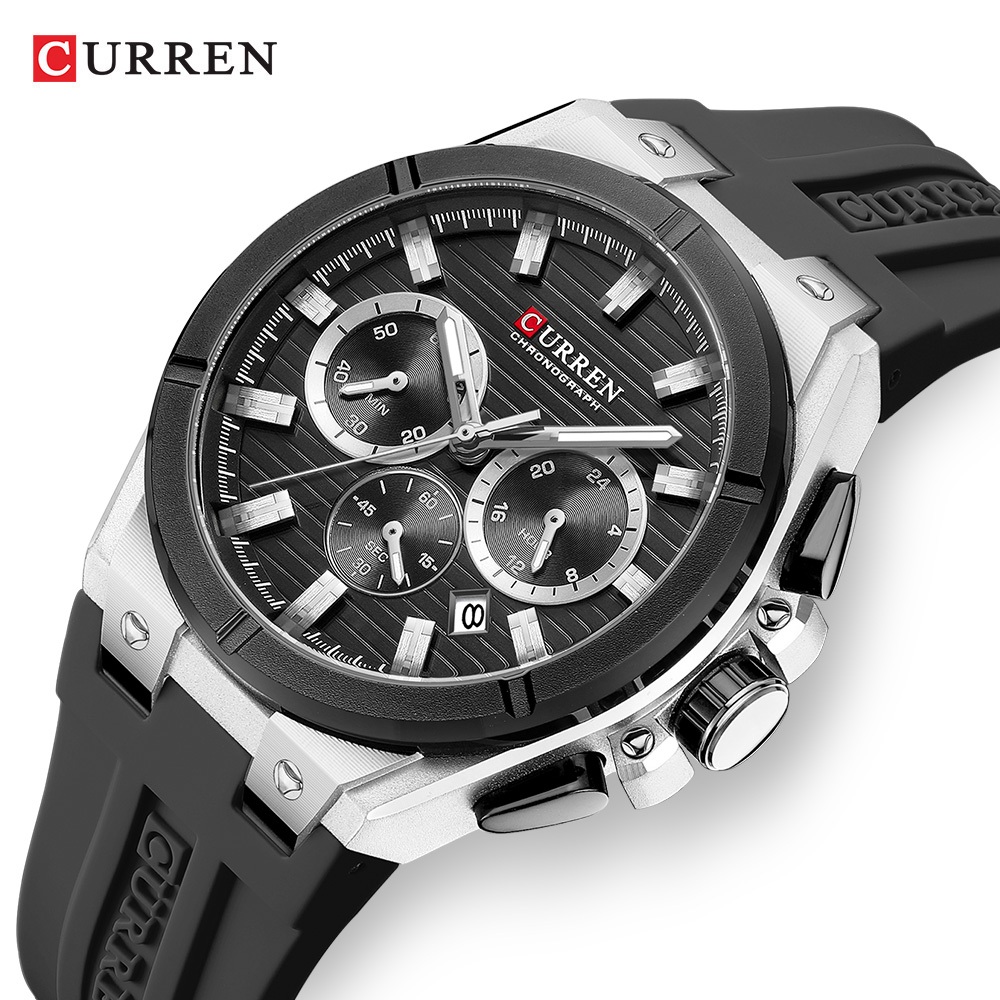 CURREN 8487 Relógio De Quartzo Masculino Moda Casual Esportivo Pulseira De Silicone Presente