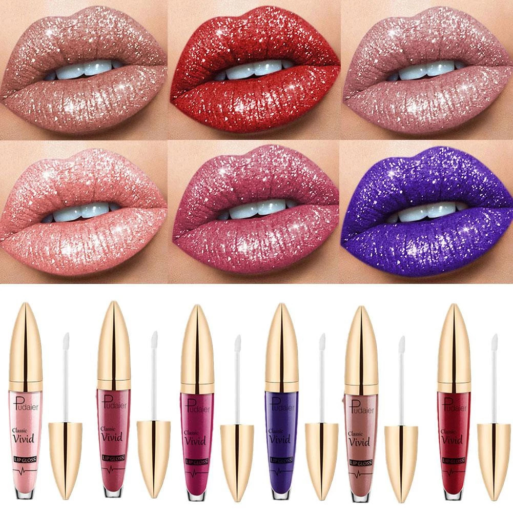 Brilho Labial Em 18 Cores Diamante À Prova D'água Glitter Líquido De Longa Duração Batom Diamantado Com Brilho Labial