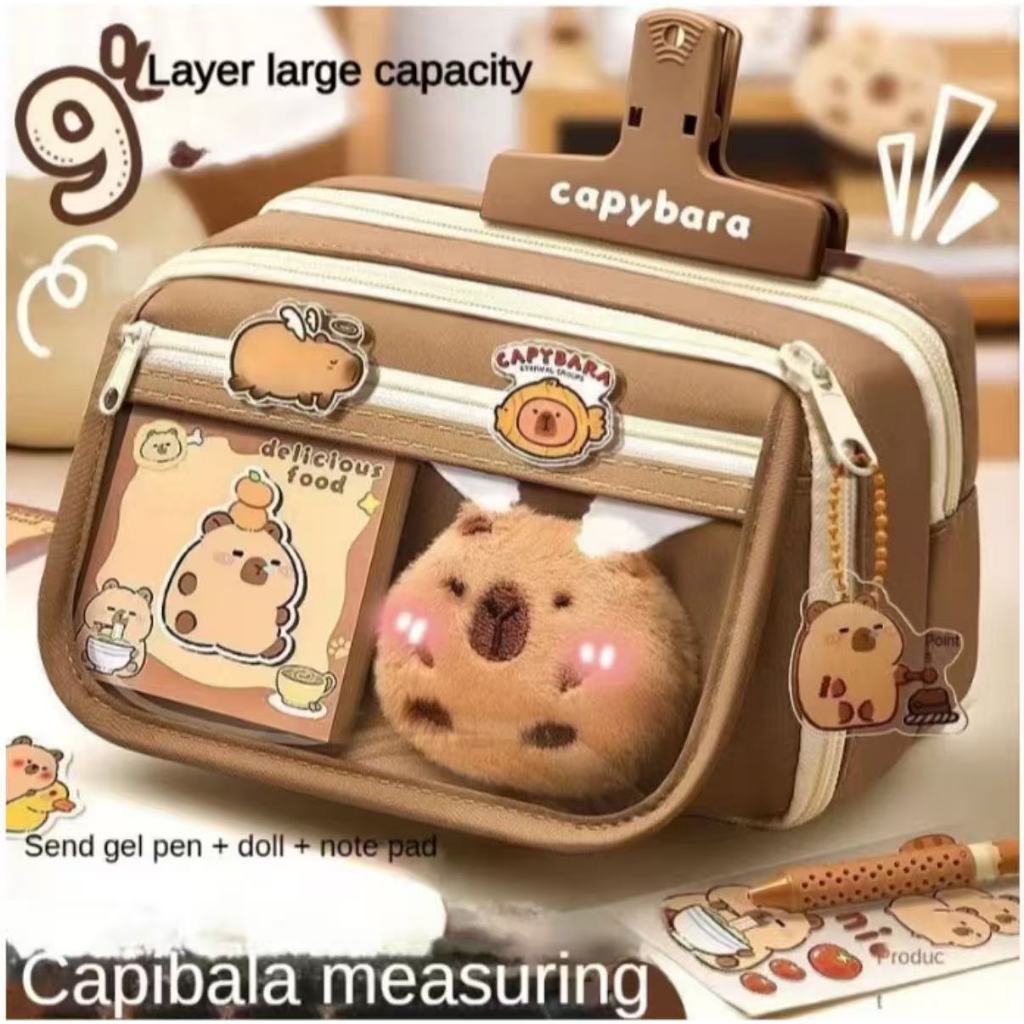 Estojo Transparente Capivara Kuromi De Grande Capacidade Com Caixa De Armazenamento Zíper À Prova D'água