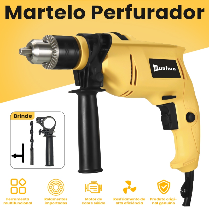 Furadeira de impacto 1000W, velocidade 0-3000 RPm, minutos, tensão 110V e 220V em Oferta na Shopee
