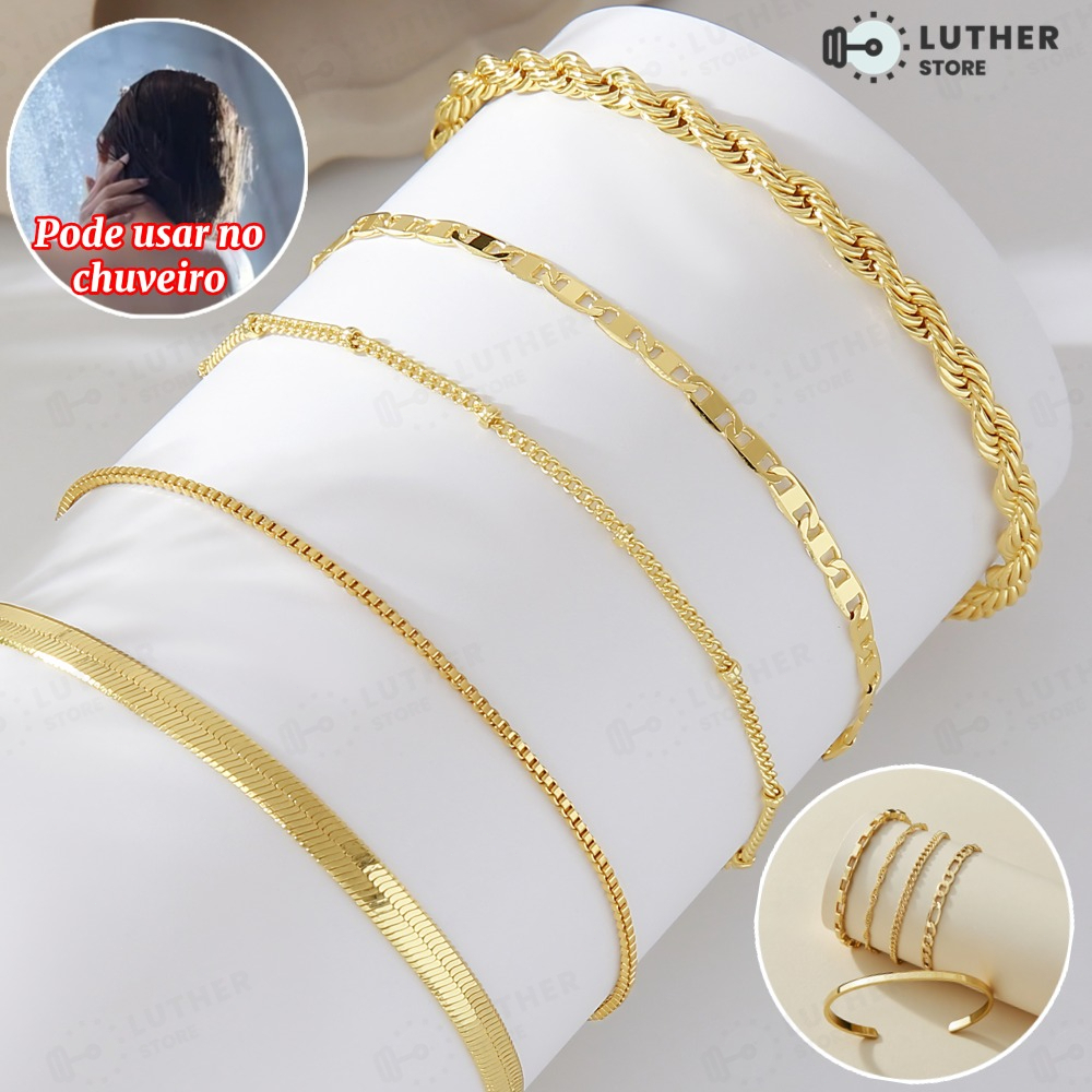 Kit 5 pulseiras em aço inoxidável hipoalergênico não escurece a prova d’água Presentes de Natal em Oferta na Shopee
