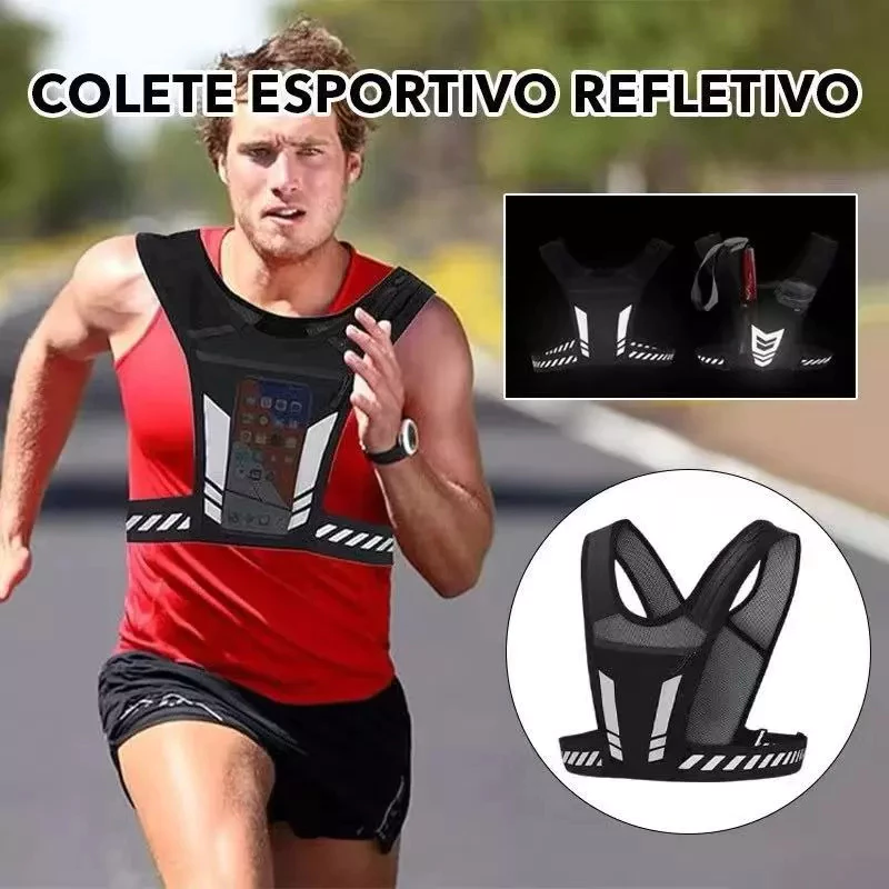 Colete Refletivo com Bolsa para Garrafa de água e Bolso para Celular Esportes, Ciclismo, Corrida, Mochila de Segurança — imagem 1