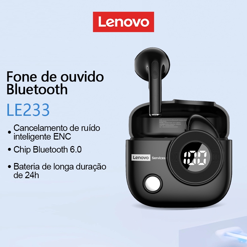 Lenovo LE233 TWS Fones De Ouvido Bluetooth Alta Fidelidade Efeito Qualidade Som Cancelamento Ruído Definição Baixa Latên em Oferta na Shopee