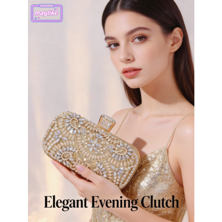 Bolsa Clutch De Noite Decorada Com Diamantes Brilhantes , Elegante Para Festa E Casamento